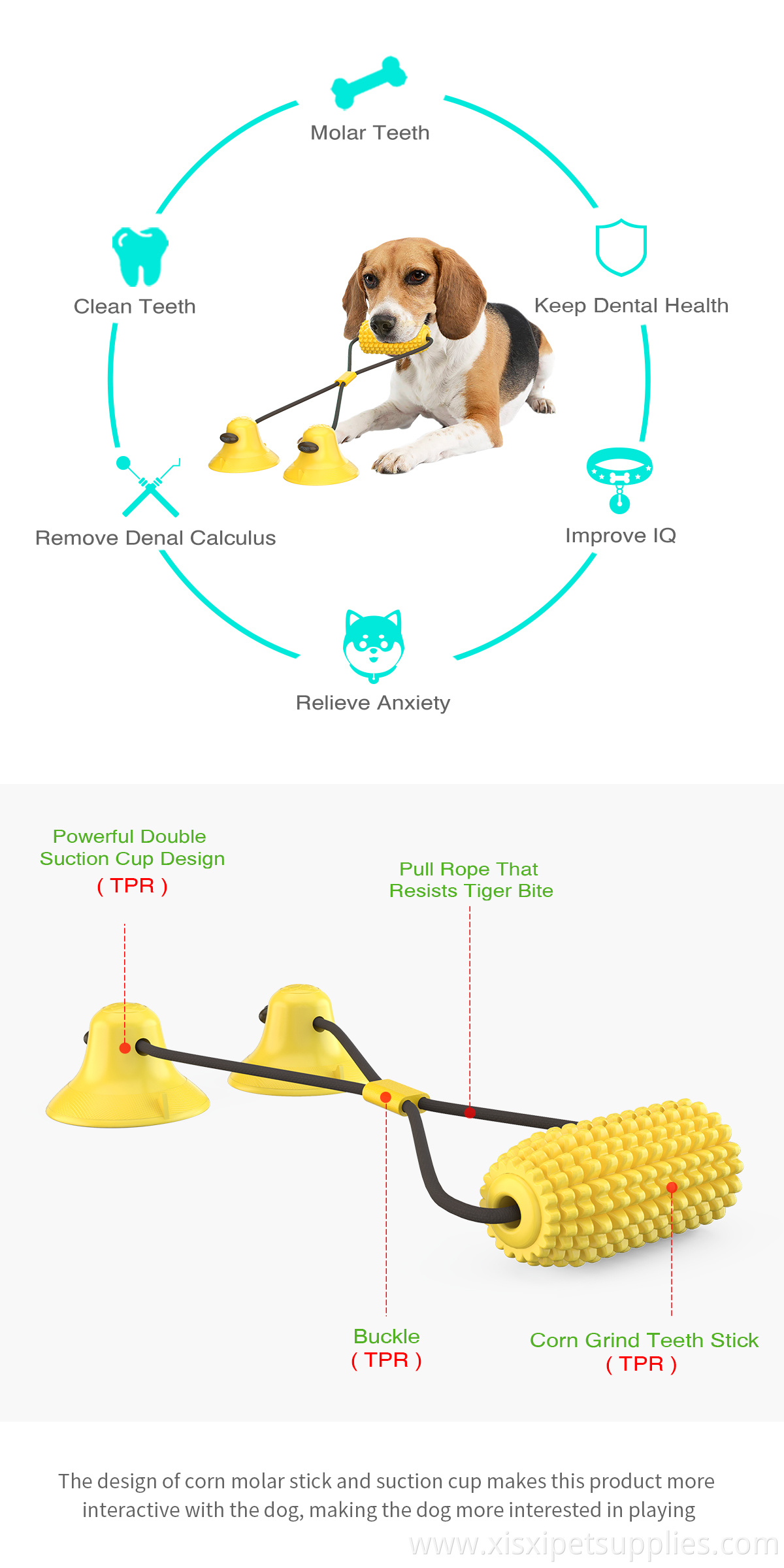 Factory Price Dual Suction Cups Corn Dog Pet Toy Wholesale Funny Pet Toys OEM Bulk Dog Toys